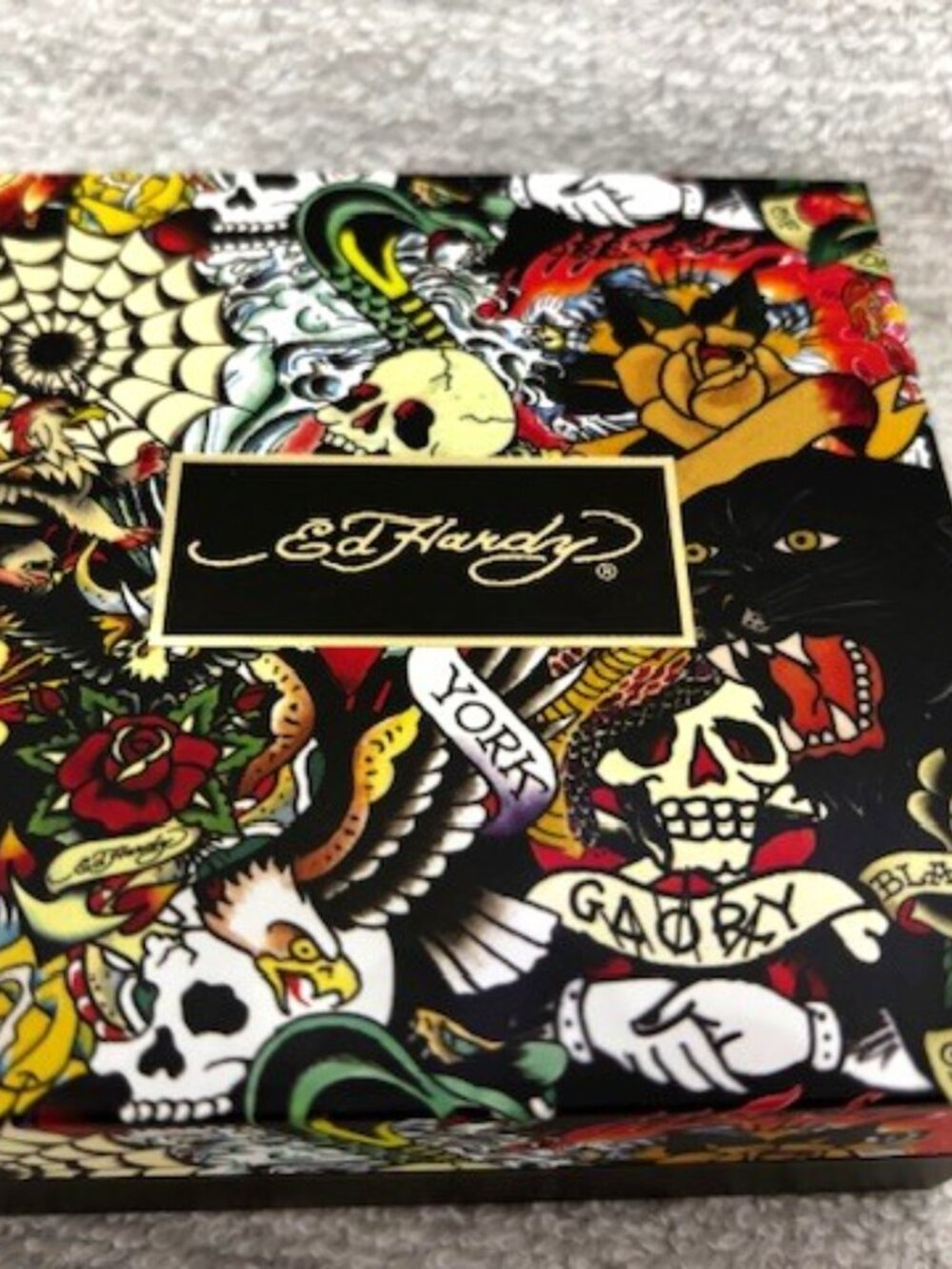 Ed Hardy stainless steel 'cross' necklace and bracelet two-piece set New in Box